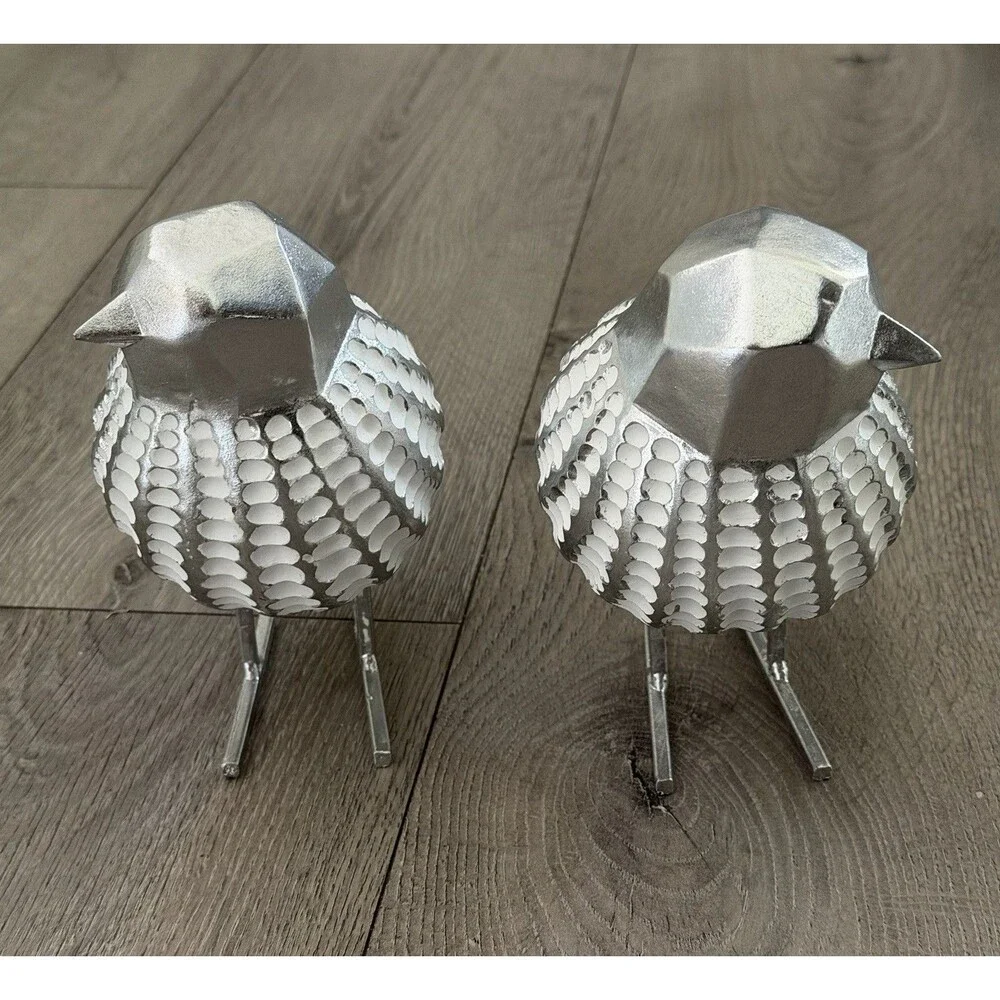 Three Hands Corp Silver White Bird Figurines Set of 2 Metal Decor 6.5” #51057